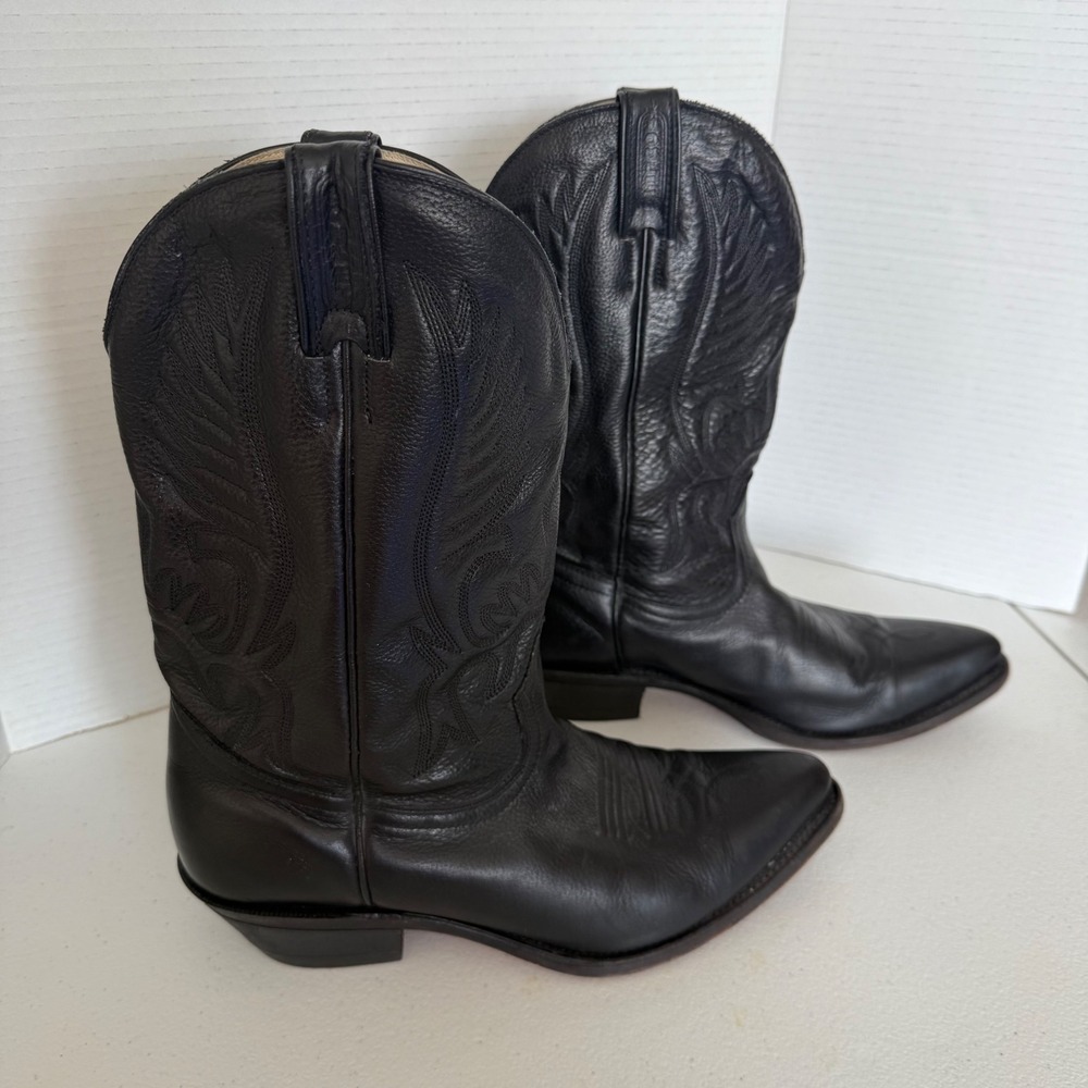 Boulet Mens Black Leather Western Cowboy Boots Pointed Toe Made in Canada 9 D